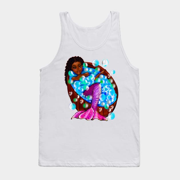 Mermaid spa day#002- african American anime mermaid in bubble bath. Pretty black girl with Afro hair, green eyes, Cherry pink lips and dark brown skin. Hair love ! Tank Top by Artonmytee